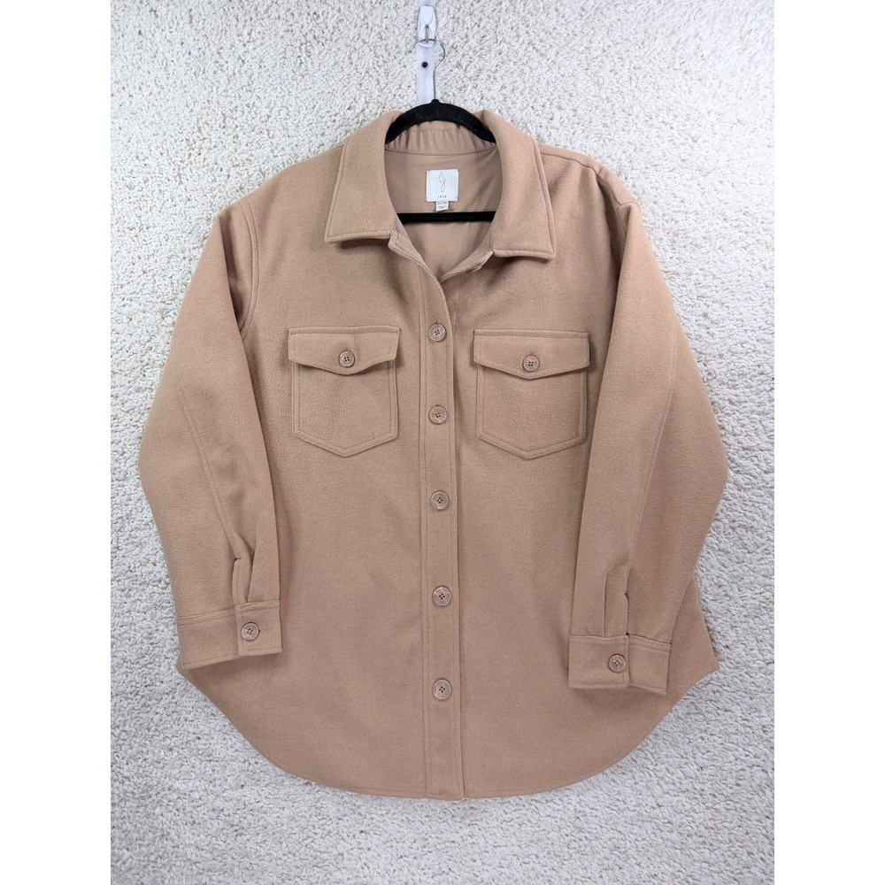 Joie Shirt Jacket Womens XL Tan Camel Fleece Shacket Button Up Long Sleeve
